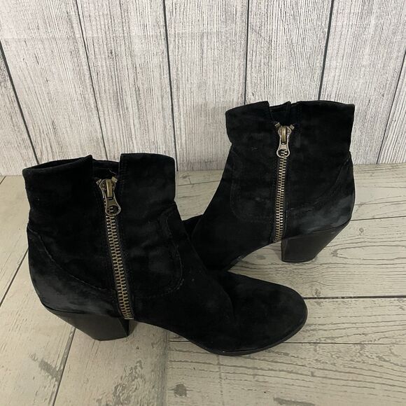 Sam Edelman Louie Boot Women US 10M Black Suede Fringe Ankle Side Zip Block Heel - Picture 5 of 9